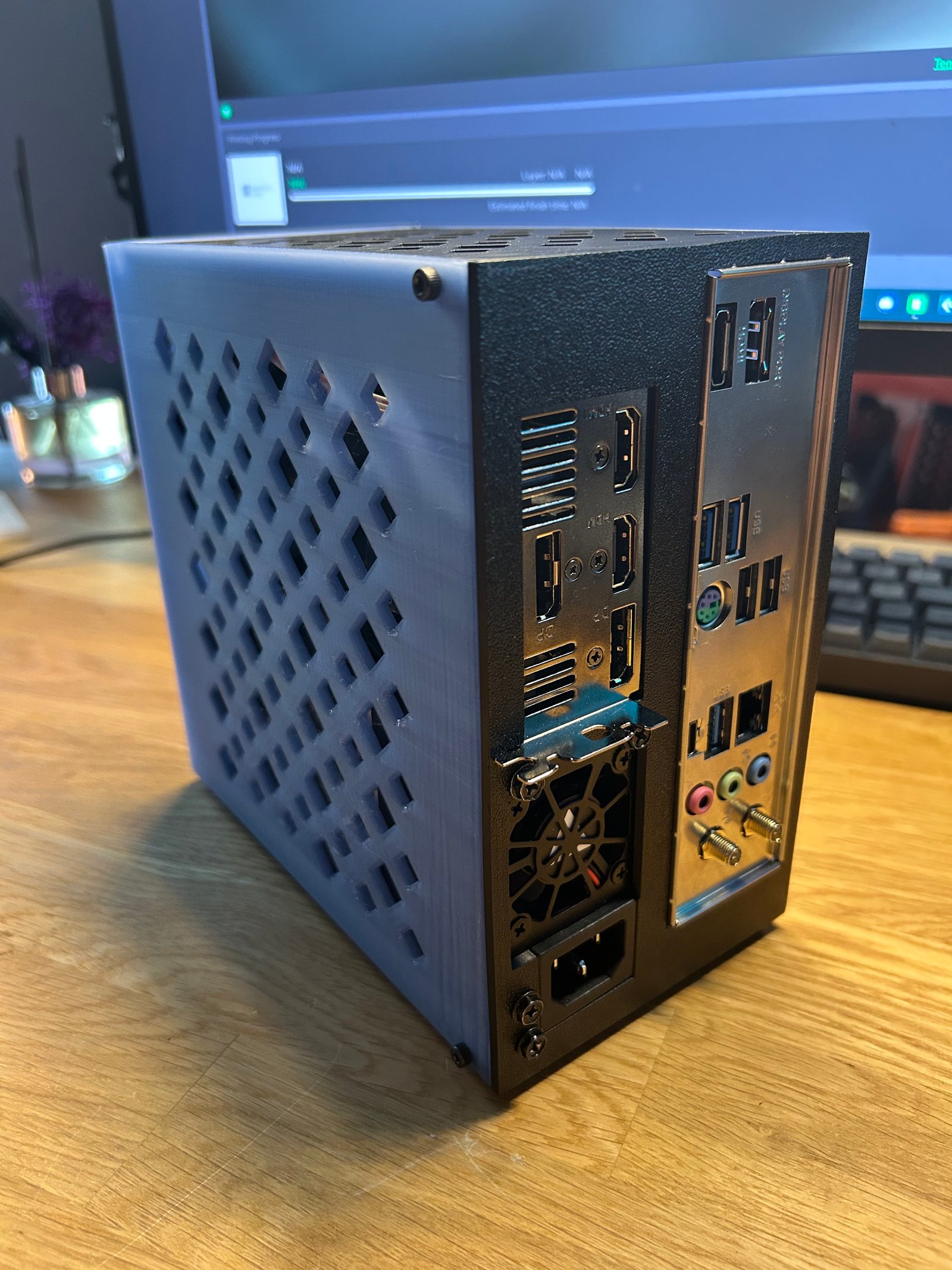 3D printed SFF case detail showing two-part design