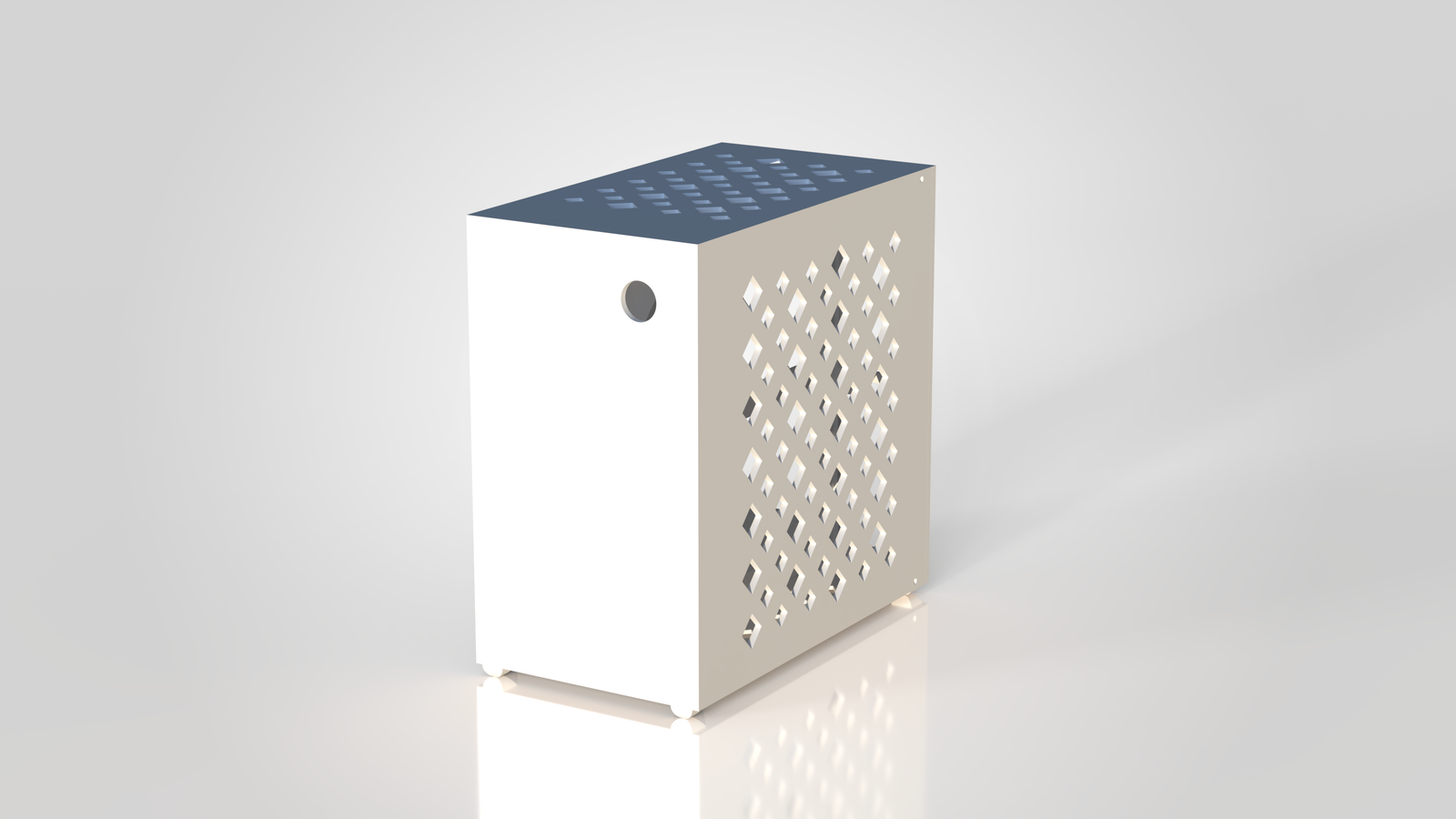 3D printed Mini-ITX PC case V6 CAD render at 3.73 liters