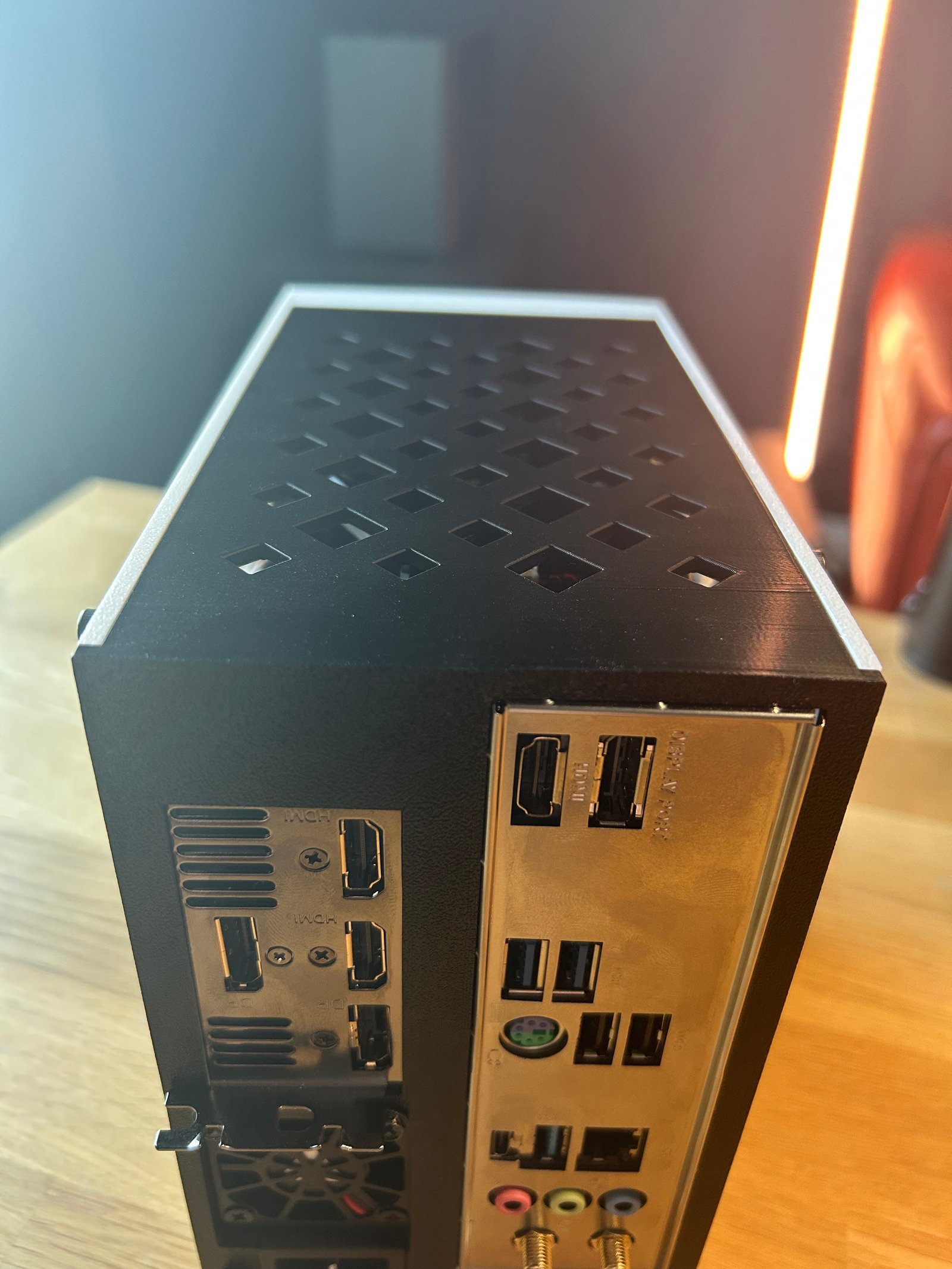 3D printed Mini-ITX case side panel with diamond vents