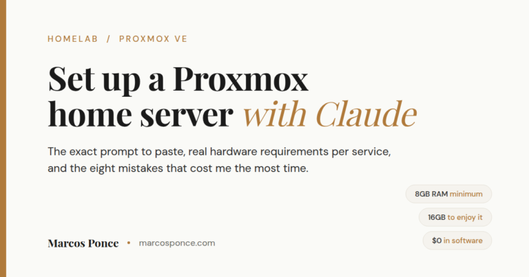 Title card for a guide to Proxmox home server setup with Claude